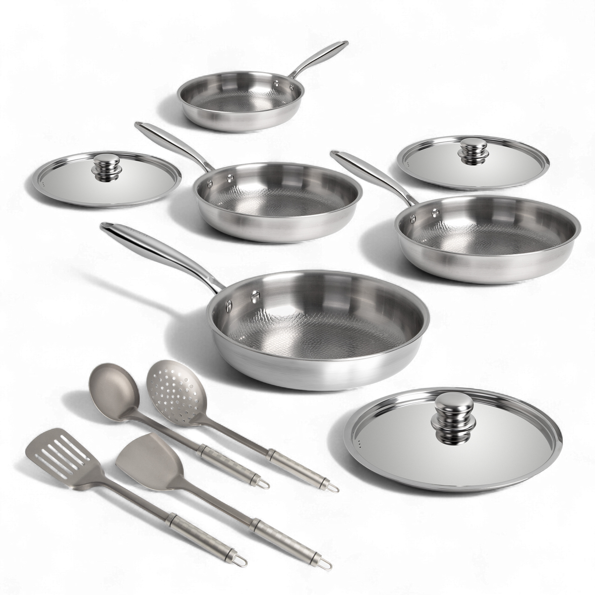 Siraat titanium hammered cookware set with pans, lids and utensils, the best titanium cookware 2026