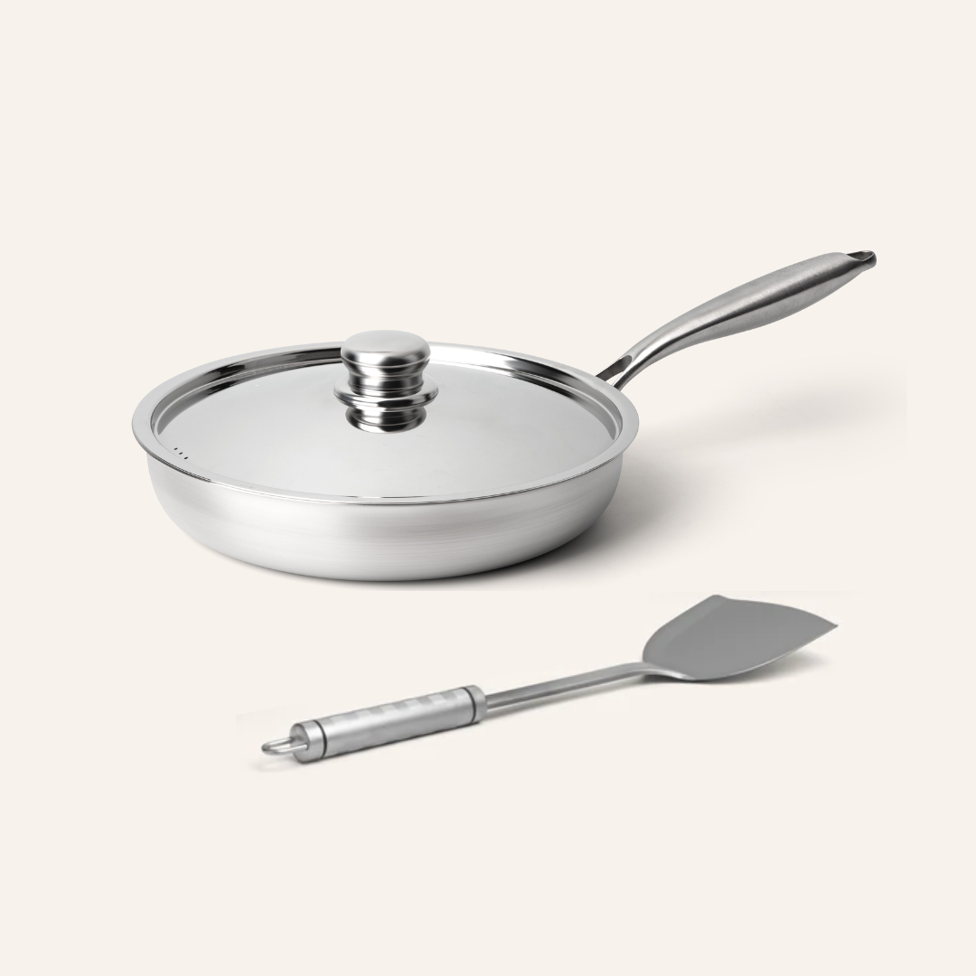 Pro Titanium gehamerde pan met deksel, ultra duurzaam, multifunctioneel, krasbestendig, anti-aanbaklaag, voor de keuken (28 cm