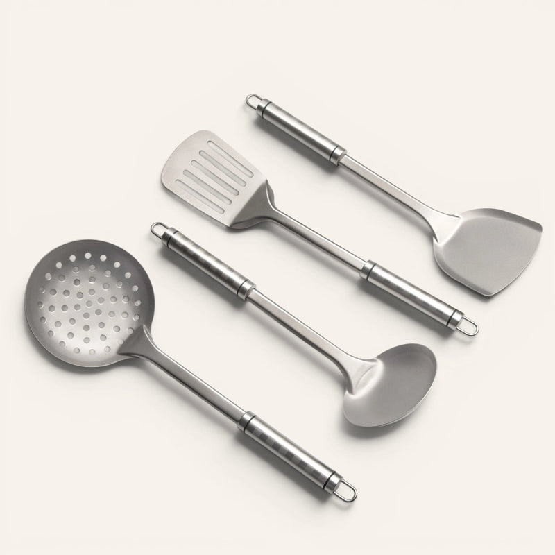 Siraat Titanium Utensil Set Bundle with skimmer, slotted spatula, ladle and turner in pure titanium