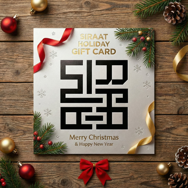 Siraats Kitchen E-Gift Card with Siraat logo and holiday greeting on a festive Christmas table