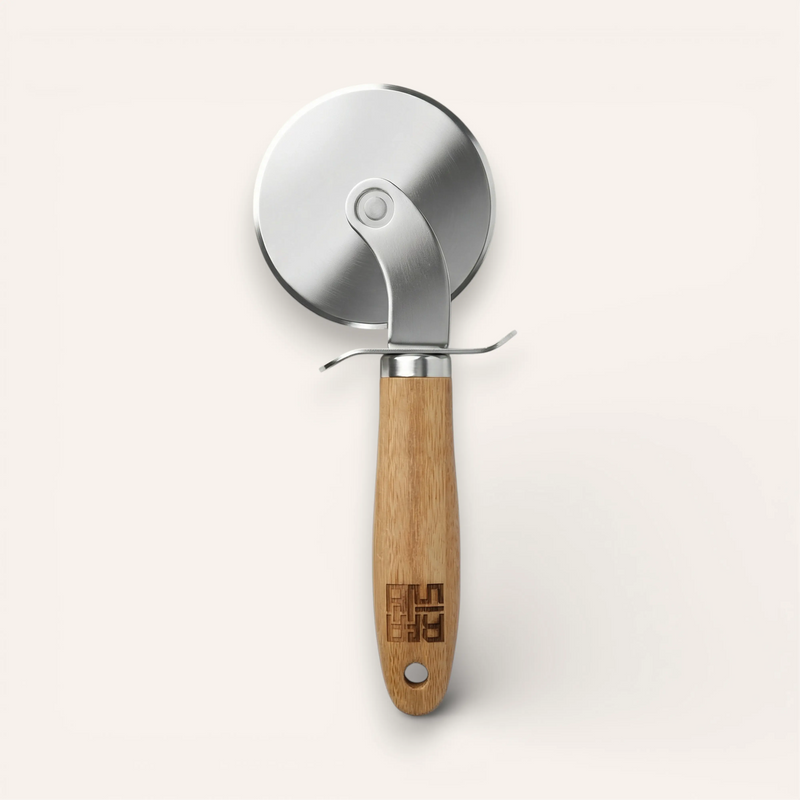 Siraat Pizza Wheel with stainless steel blade and wooden handle with engraved Siraat logo
