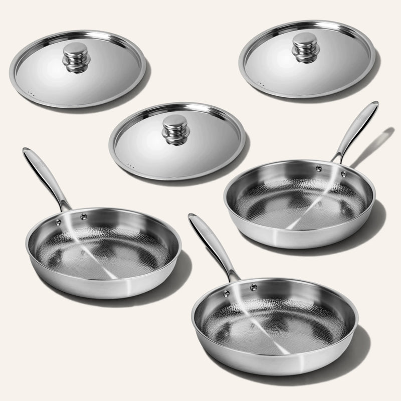 Titanium Hammered Pan Set: 3 pans and 3 fitted lids #market:US