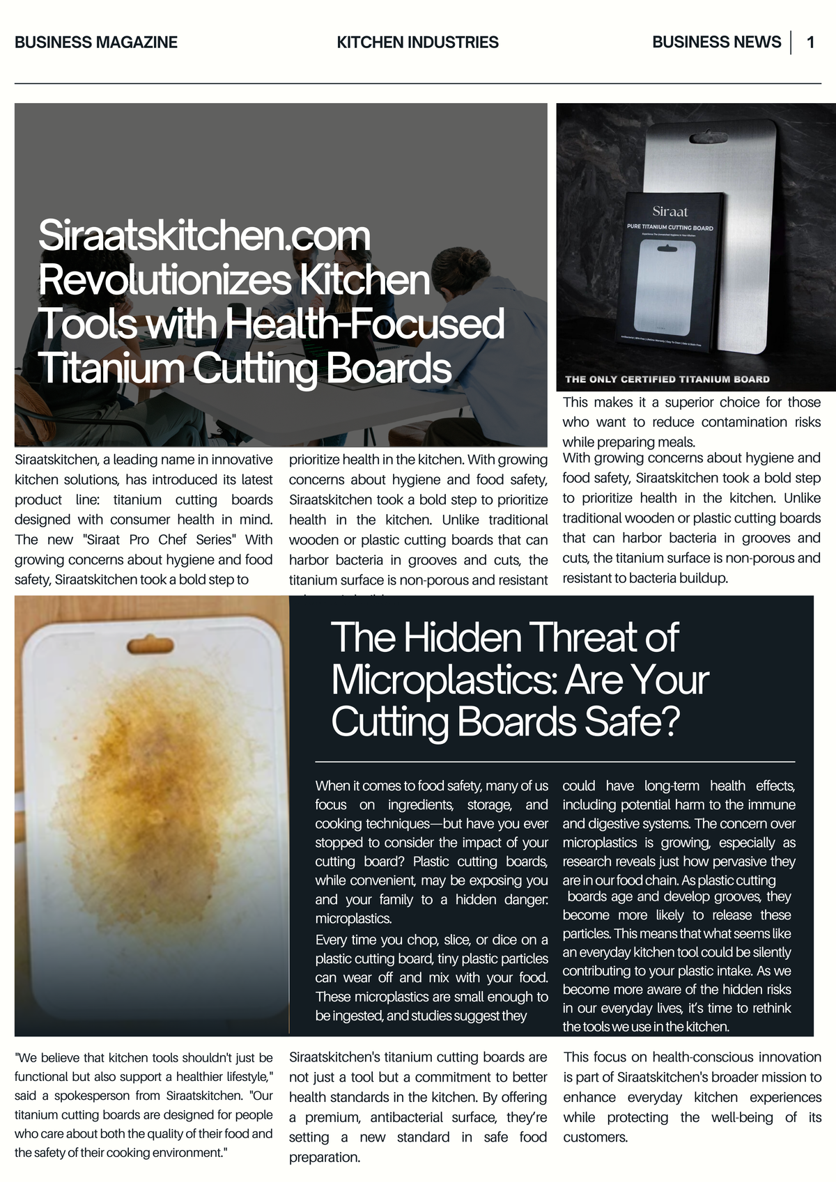 Article: Siraatskitchen.com revolutionizes kitchen tools with health-focused titanium boards