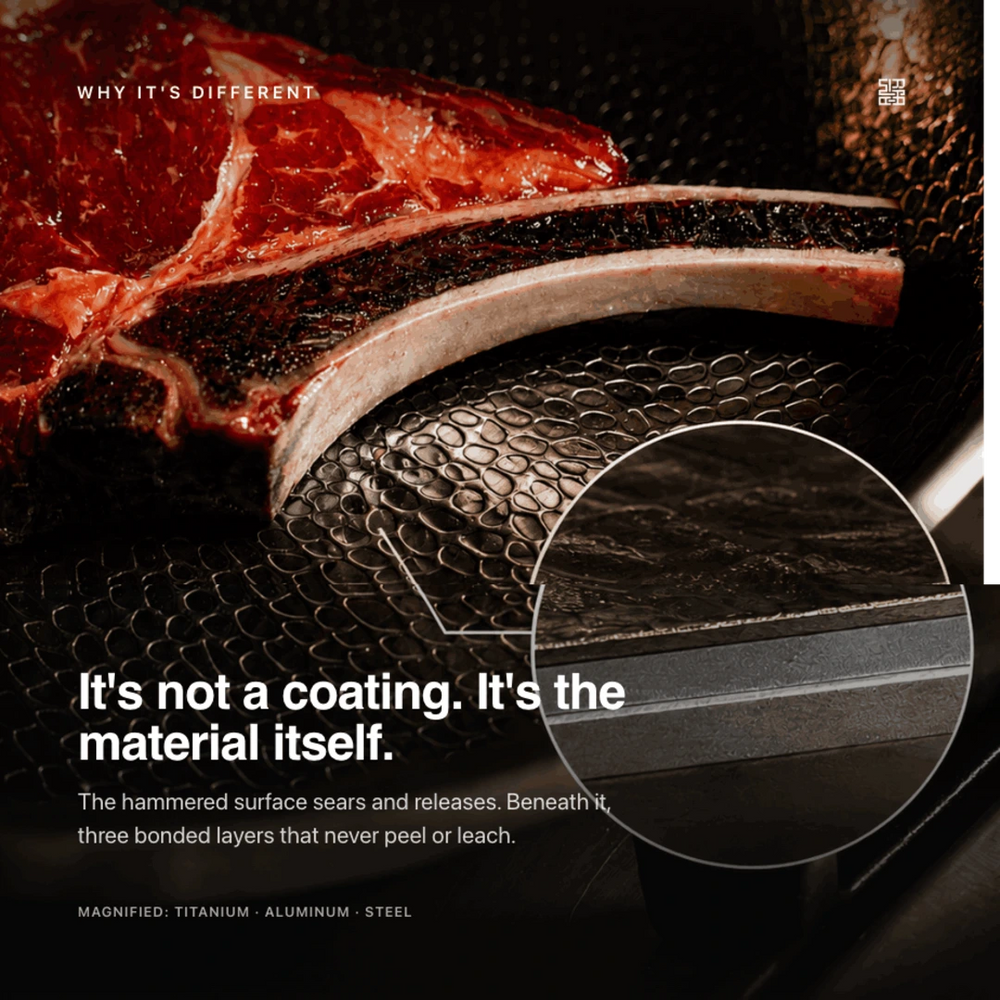 Coating-free titanium cooking surface on a Siraat pan