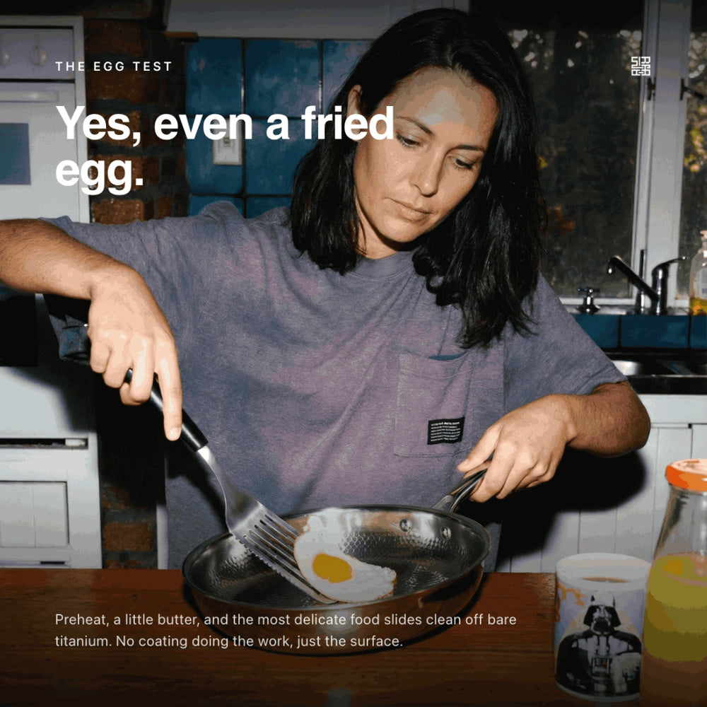 Food releasing cleanly from the Siraat Hammered Pan Pro