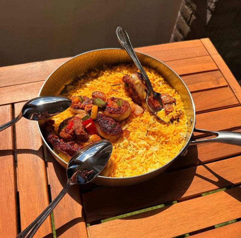 Saffron Rice with Grilled Kebab Skewers